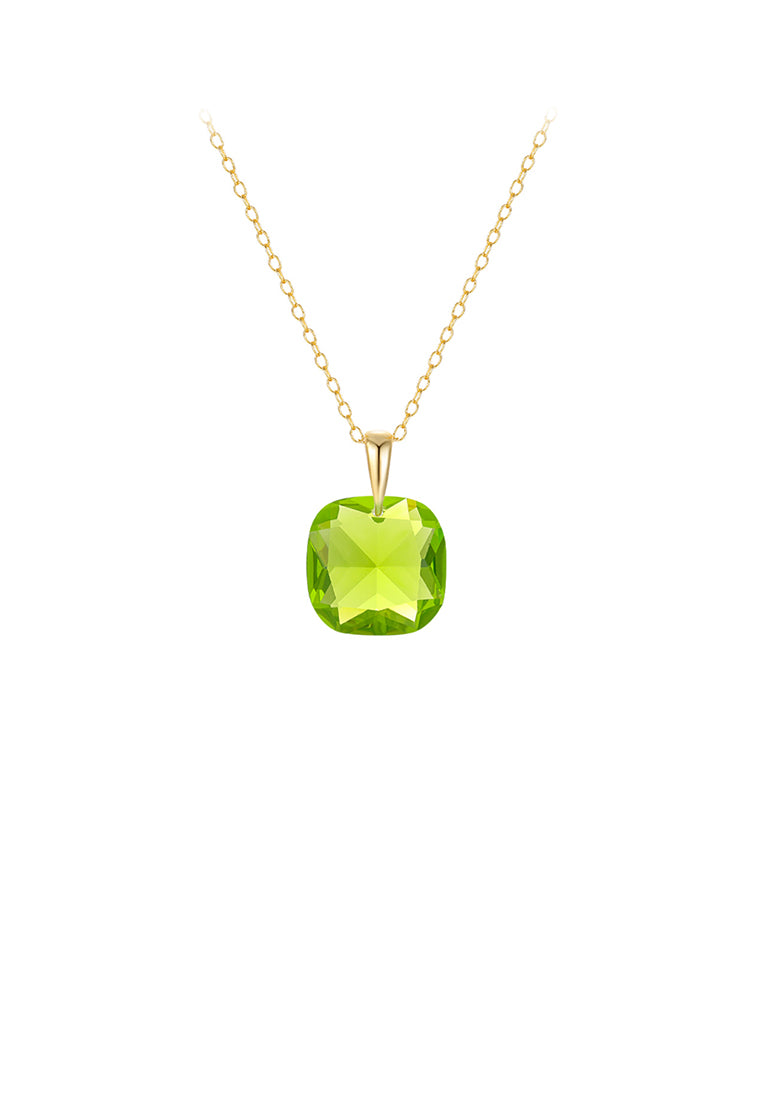 925 Sterling Silver Plated Gold Simple and Fashion Geometric Green Cubic Zirconia Pendant with Necklace - Luxurious Look