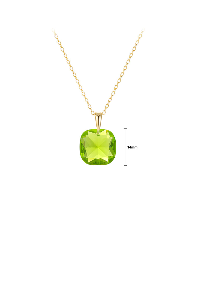 925 Sterling Silver Plated Gold Simple and Fashion Geometric Green Cubic Zirconia Pendant with Necklace - Luxurious Look