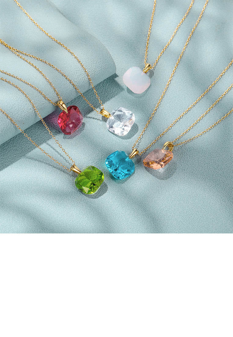 925 Sterling Silver Plated Gold Simple and Fashion Geometric Green Cubic Zirconia Pendant with Necklace - Luxurious Look
