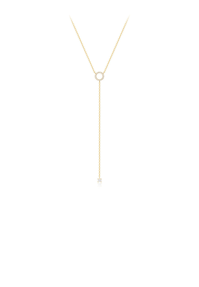 925 Sterling Silver Plated Gold Simple and Fashion Geometric Circle Tassel Pendant with Cubic Zirconia and Necklace - Luxurious Look