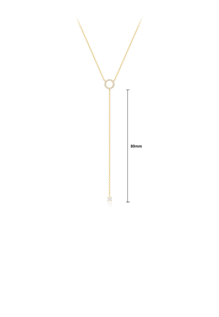 925 Sterling Silver Plated Gold Simple and Fashion Geometric Circle Tassel Pendant with Cubic Zirconia and Necklace - Luxurious Look