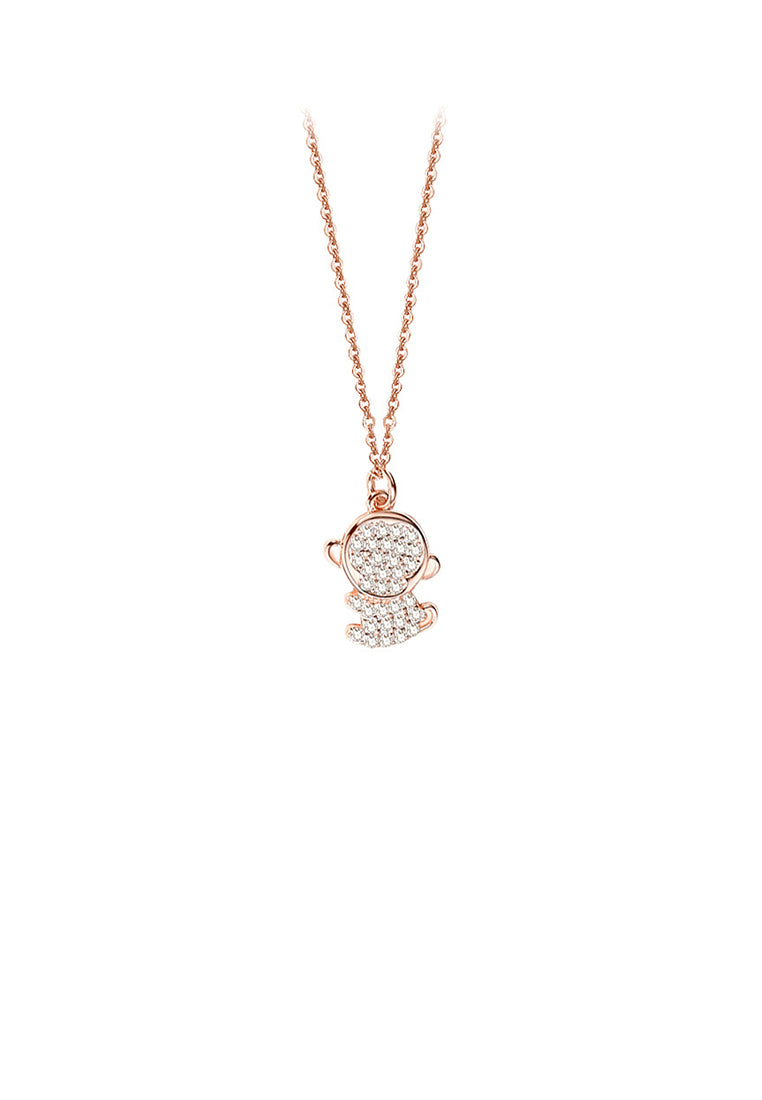 925 Sterling Silver Plated Rose Gold Simple and Bright Zodiac Monkey Pendant with Cubic Zirconia and Necklace - Luxurious Look