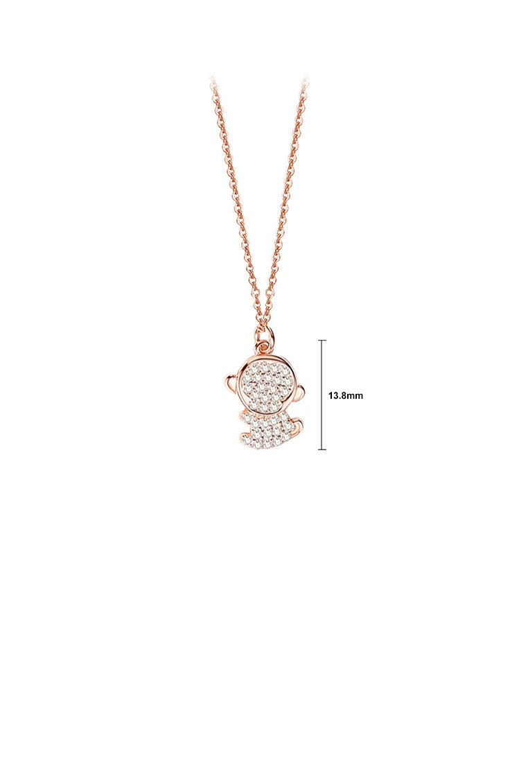 925 Sterling Silver Plated Rose Gold Simple and Bright Zodiac Monkey Pendant with Cubic Zirconia and Necklace - Luxurious Look