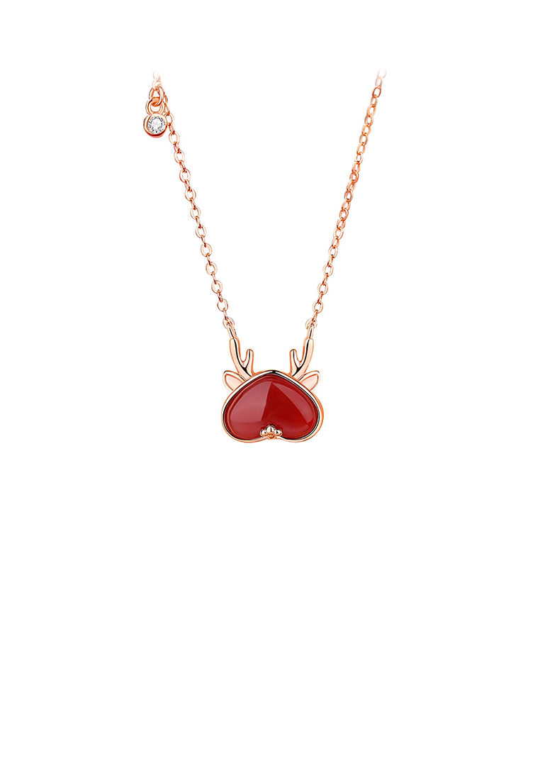 925 Sterling Silver Plated Rose Gold Simple and Cute Dragon Heart-shaped Pendant with Imitation Agate and Necklace