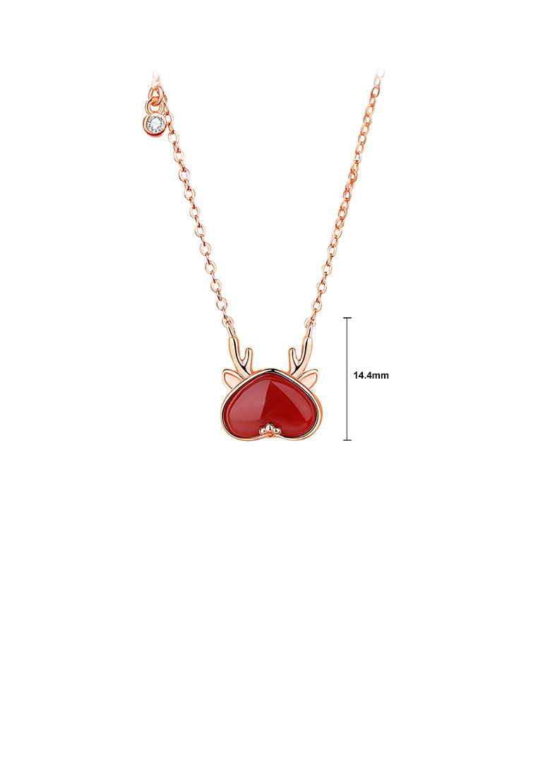 925 Sterling Silver Plated Rose Gold Simple and Cute Dragon Heart-shaped Pendant with Imitation Agate and Necklace