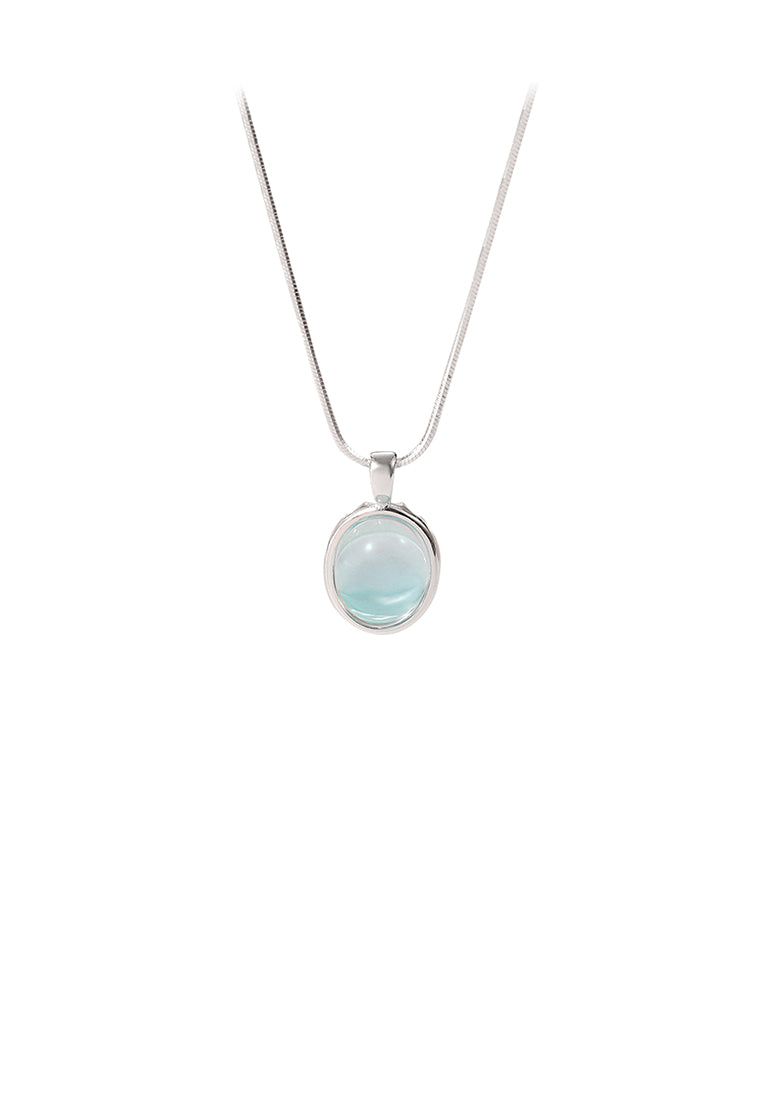 925 Sterling Silver Fashion Simple Geometric Oval Moonstone Pendant with Necklace