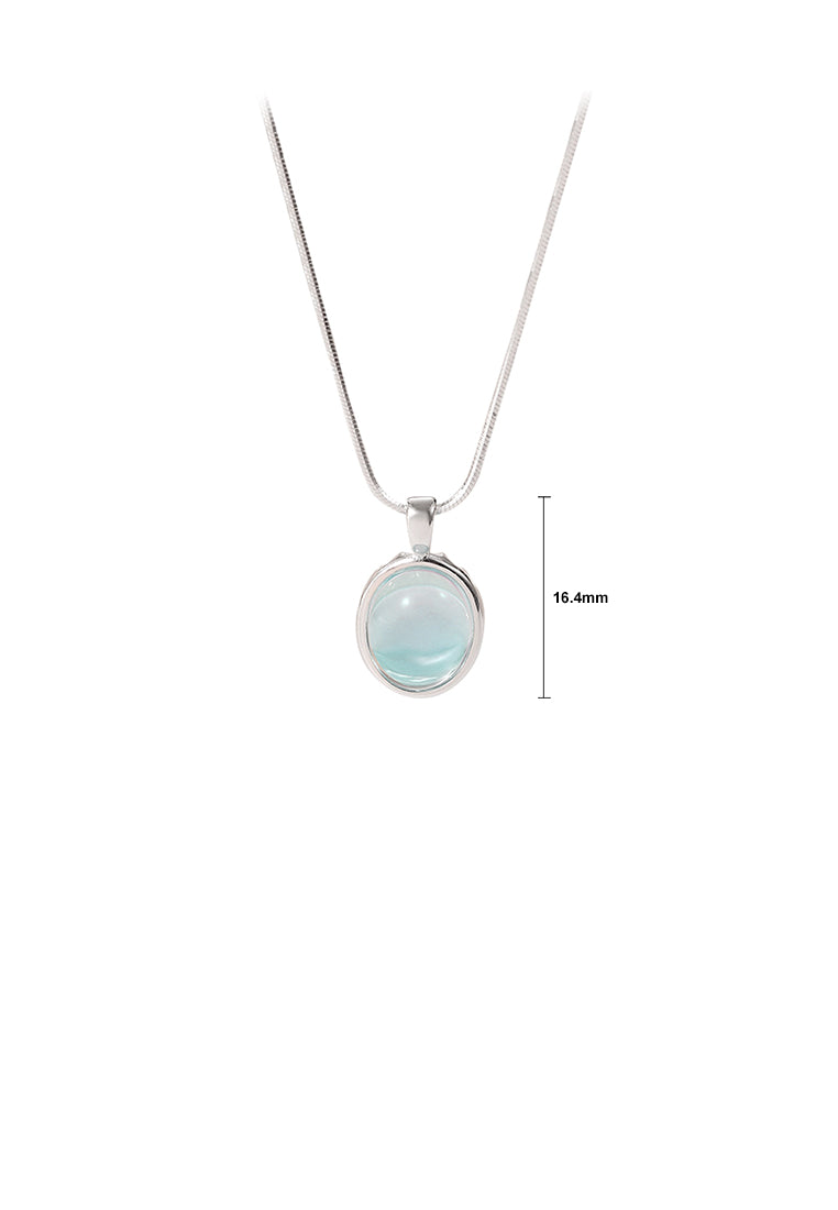 925 Sterling Silver Fashion Simple Geometric Oval Moonstone Pendant with Necklace