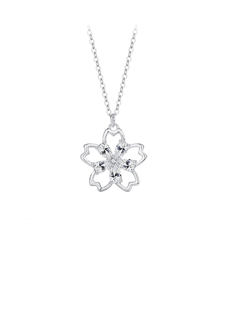 925 Sterling Silver Fashion Simple Rotating Flower Pendant with Cubic Zirconia and Necklace - Luxurious Look