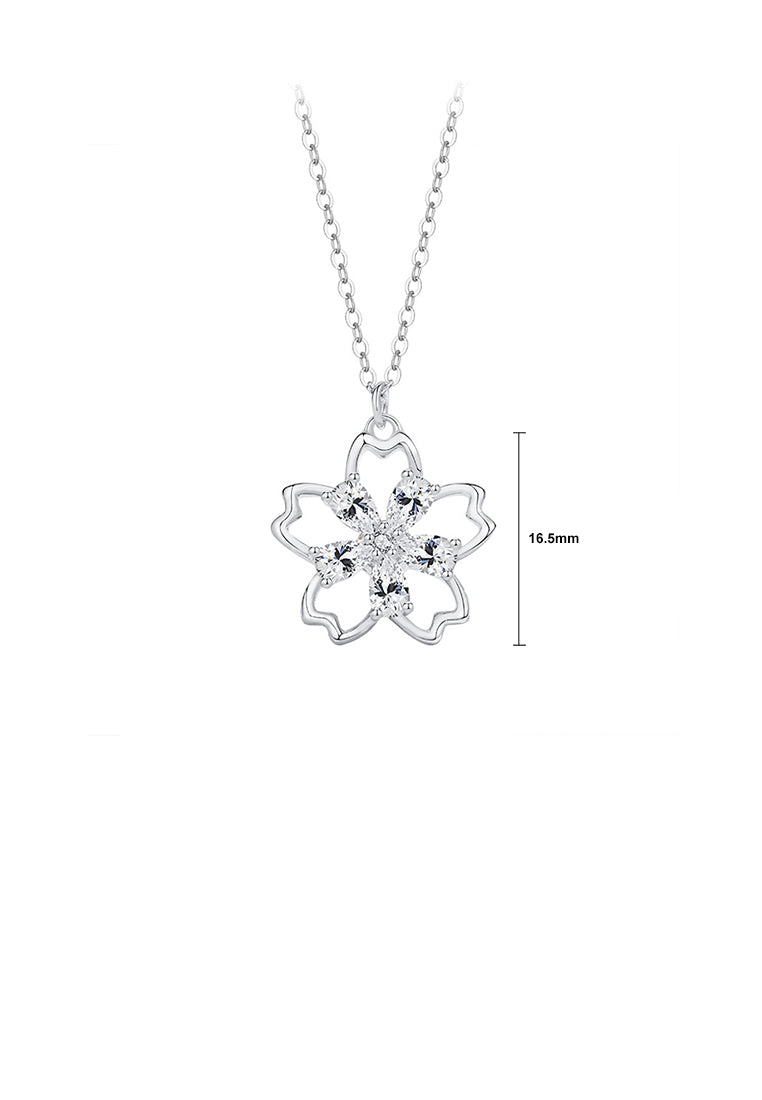 925 Sterling Silver Fashion Simple Rotating Flower Pendant with Cubic Zirconia and Necklace - Luxurious Look