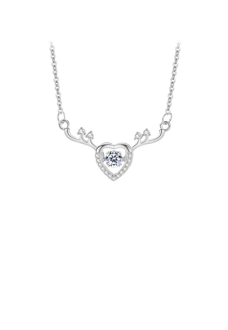 925 Sterling Silver Fashion and Creative Heart-shaped Elk Pendant with Cubic Zirconia and Necklace - Luxurious Look