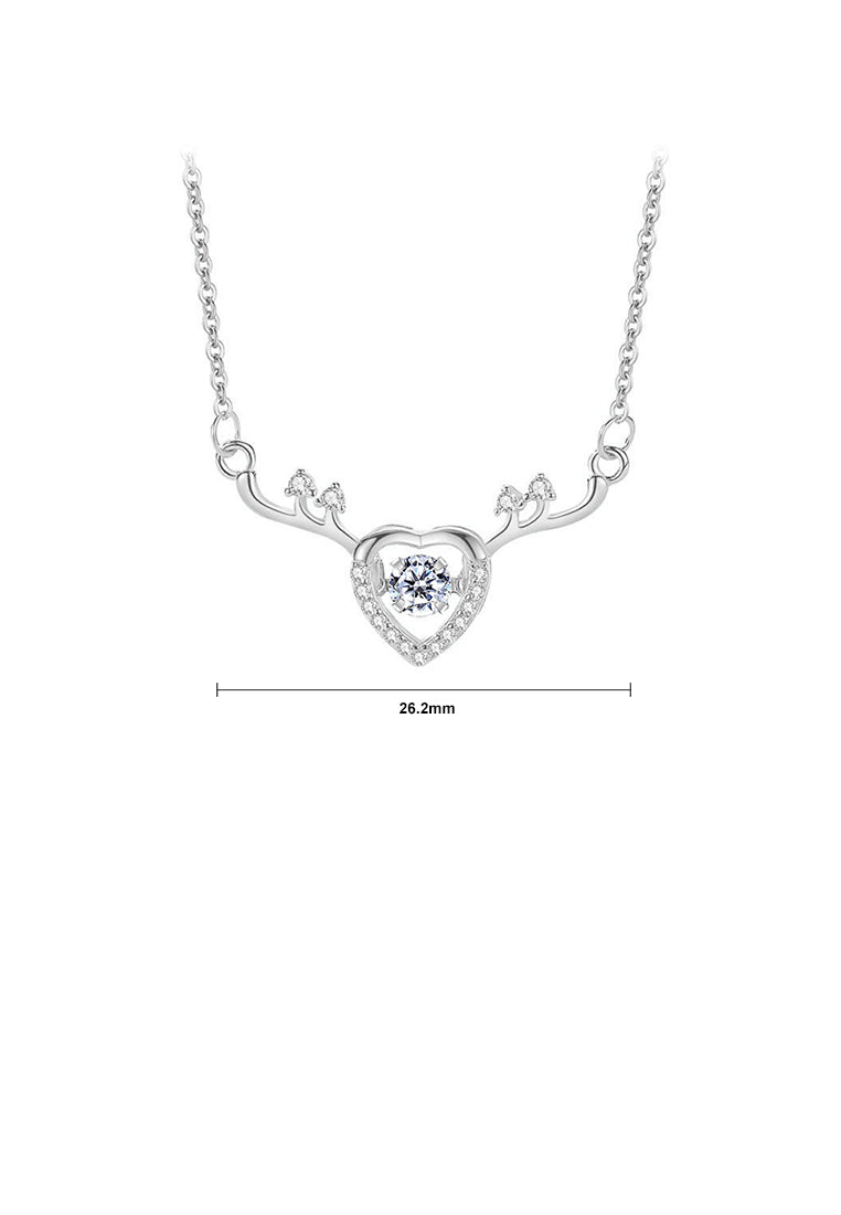 925 Sterling Silver Fashion and Creative Heart-shaped Elk Pendant with Cubic Zirconia and Necklace - Luxurious Look