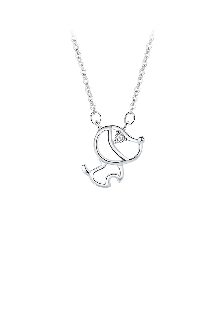 925 Sterling Silver Simple and Cute Hollow Puppy Pendant with Cubic Zirconia and Necklace - Luxurious Look