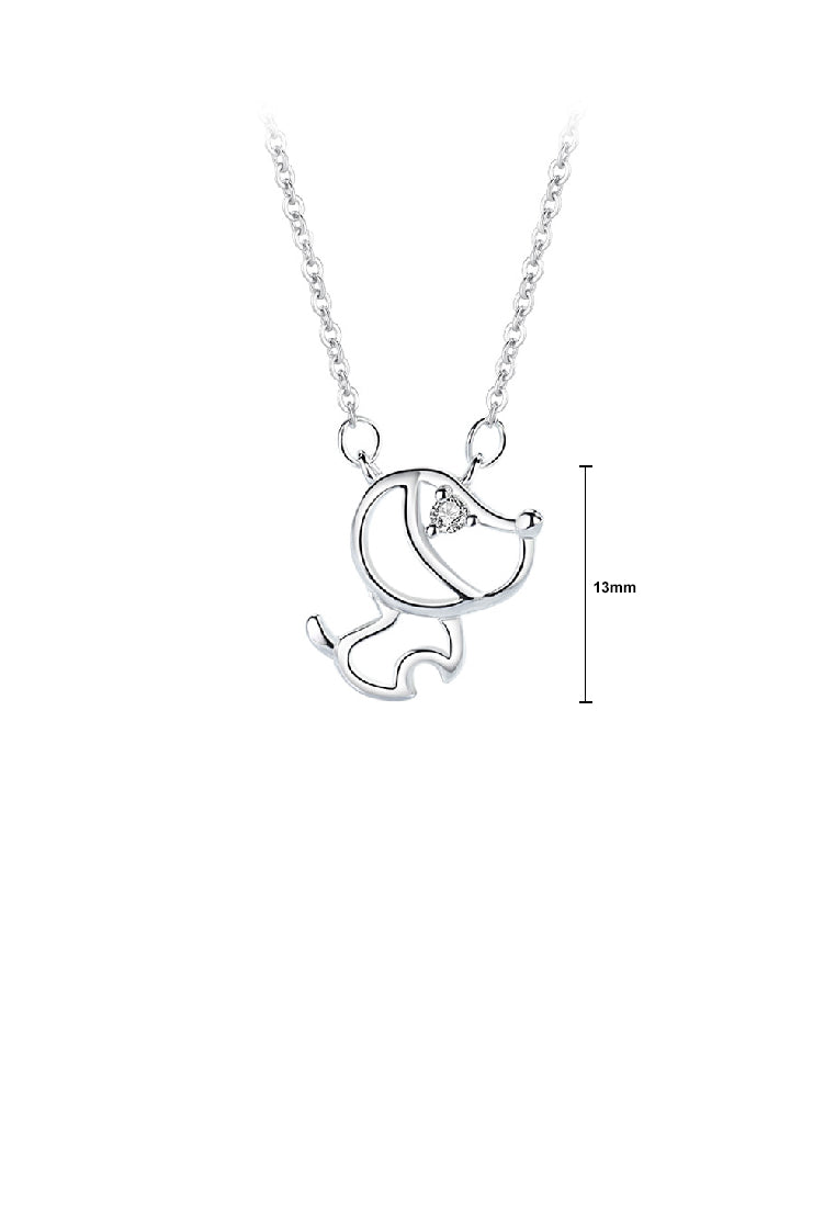 925 Sterling Silver Simple and Cute Hollow Puppy Pendant with Cubic Zirconia and Necklace - Luxurious Look