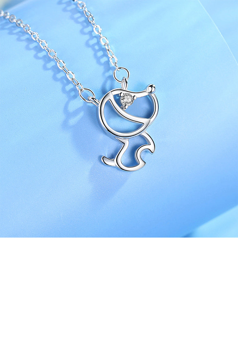 925 Sterling Silver Simple and Cute Hollow Puppy Pendant with Cubic Zirconia and Necklace - Luxurious Look