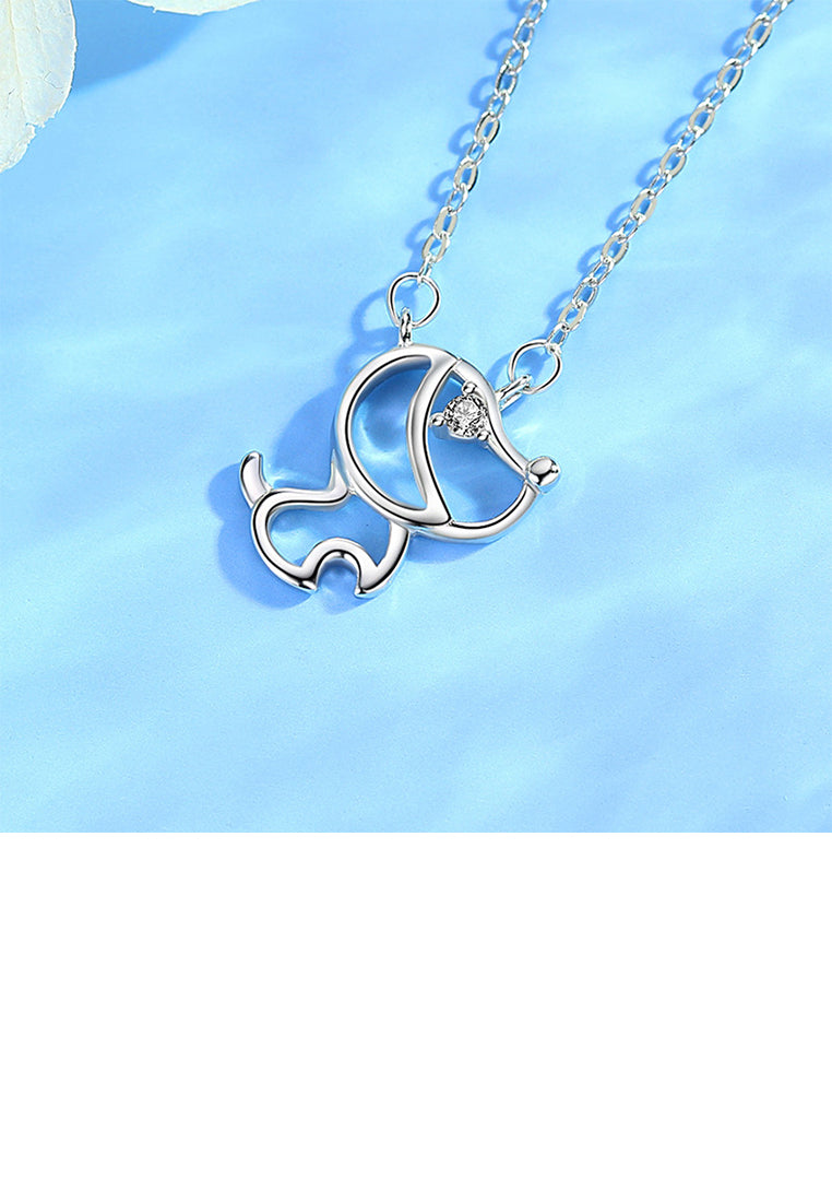 925 Sterling Silver Simple and Cute Hollow Puppy Pendant with Cubic Zirconia and Necklace - Luxurious Look