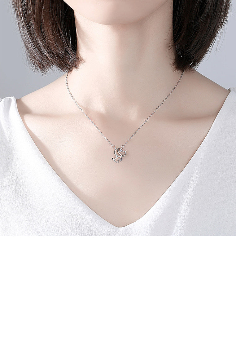 925 Sterling Silver Simple and Cute Hollow Puppy Pendant with Cubic Zirconia and Necklace - Luxurious Look