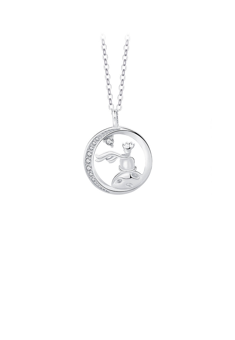 925 Sterling Silver Fashion and Creative Little Prince Pendant with Cubic Zirconia and Necklace - Luxurious Look