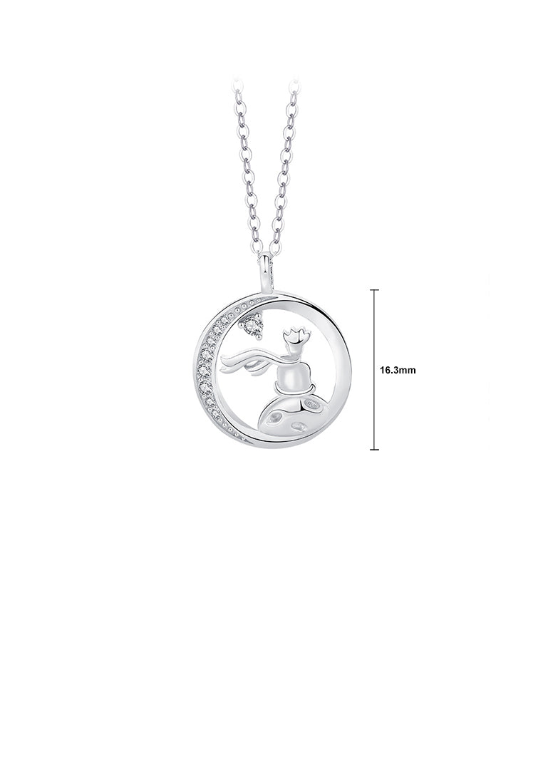 925 Sterling Silver Fashion and Creative Little Prince Pendant with Cubic Zirconia and Necklace - Luxurious Look