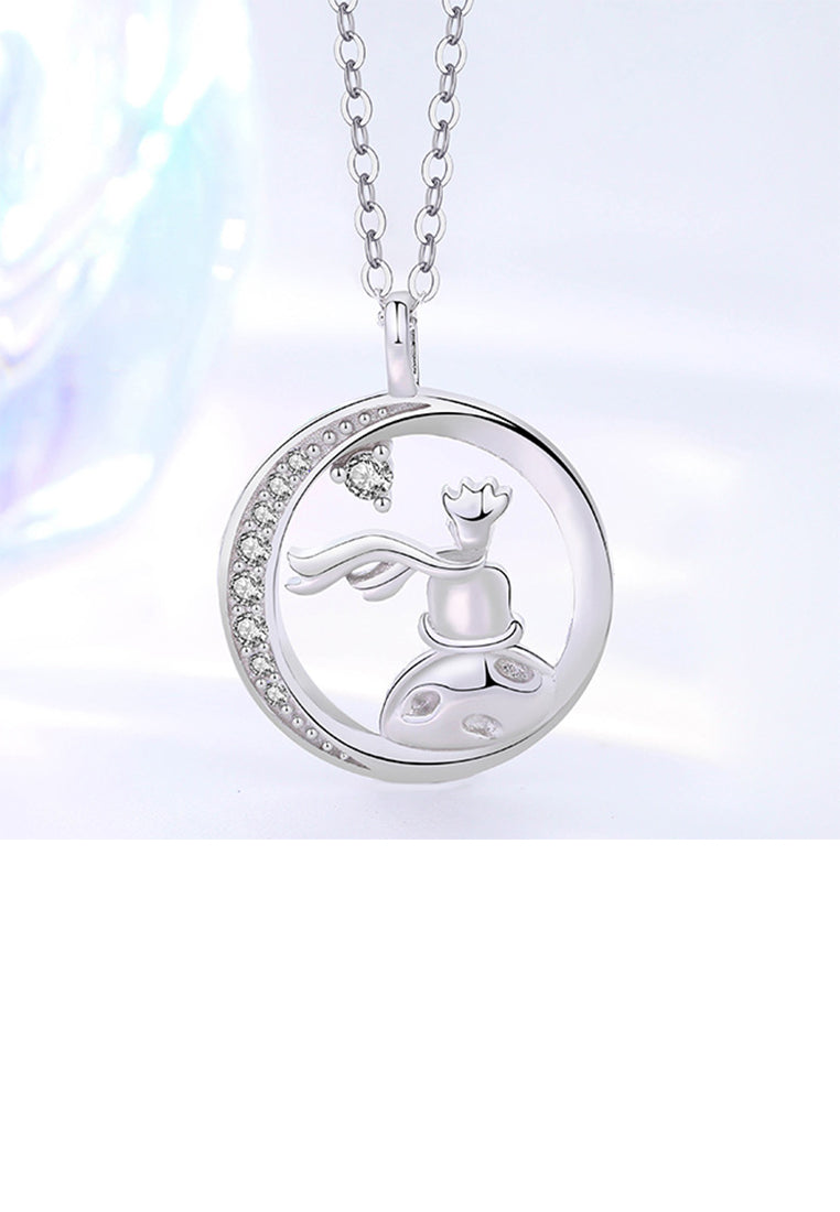 925 Sterling Silver Fashion and Creative Little Prince Pendant with Cubic Zirconia and Necklace - Luxurious Look