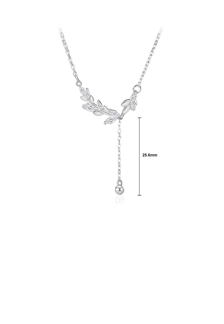 925 Sterling Silver Simple Elegant Wheat Tassel Pendant with Cubic Zirconia and Necklace - Luxurious Look