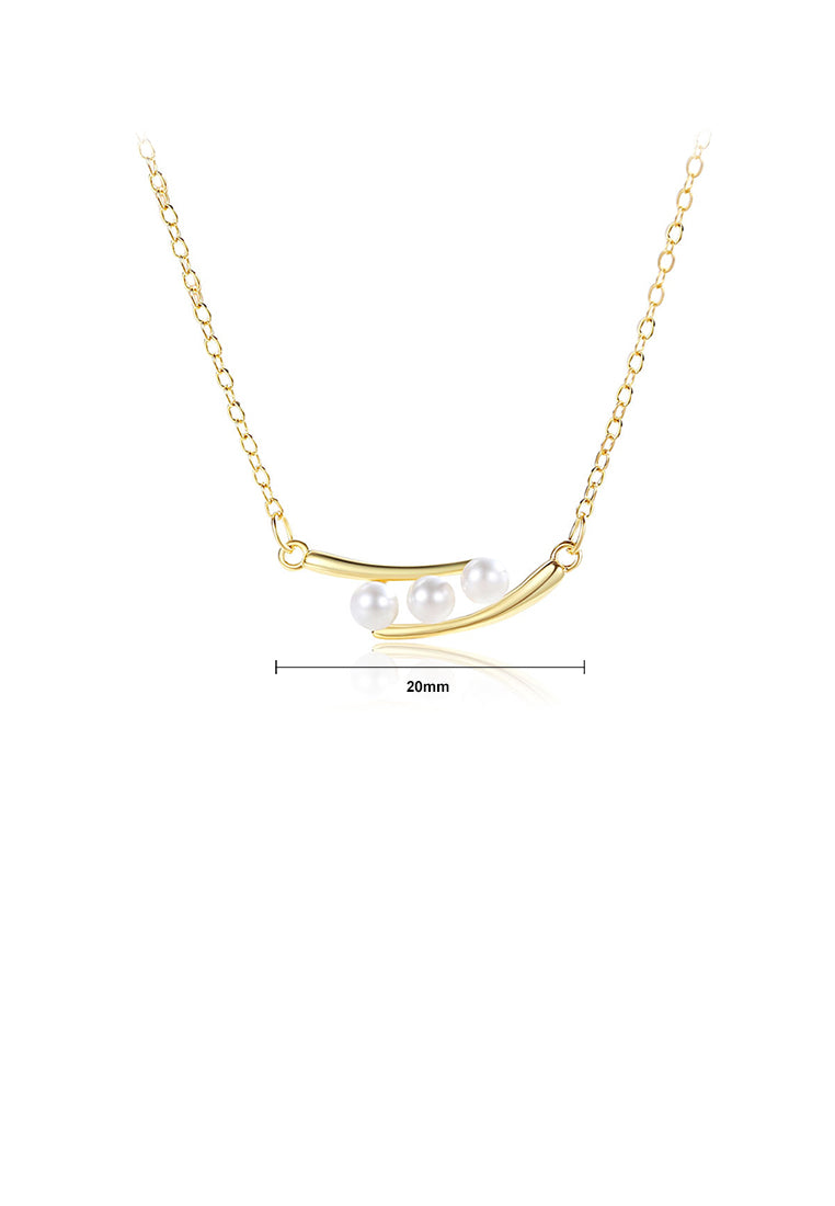 925 Sterling Silver Plated Gold Simple and Elegant Geometric Imitation Pearl Pendant with Necklace - Luxurious Look