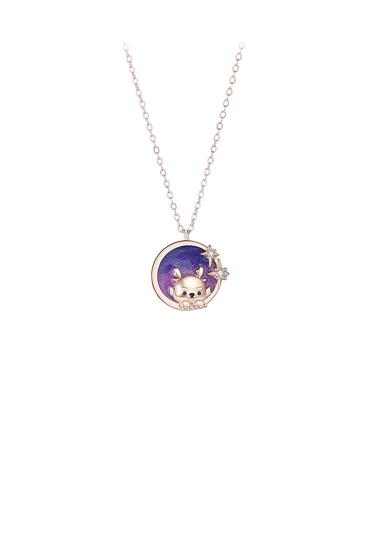 925 Sterling Silver Plated Rose Gold Fashion and Creative Cute Dragon Starry Sky Geometric Pendant with Cubic Zirconia and Necklace - Luxurious Look