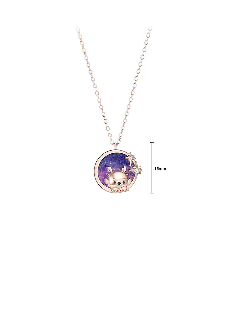 925 Sterling Silver Plated Rose Gold Fashion and Creative Cute Dragon Starry Sky Geometric Pendant with Cubic Zirconia and Necklace - Luxurious Look