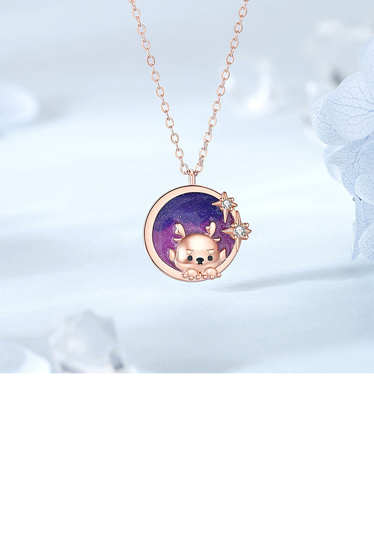 925 Sterling Silver Plated Rose Gold Fashion and Creative Cute Dragon Starry Sky Geometric Pendant with Cubic Zirconia and Necklace - Luxurious Look