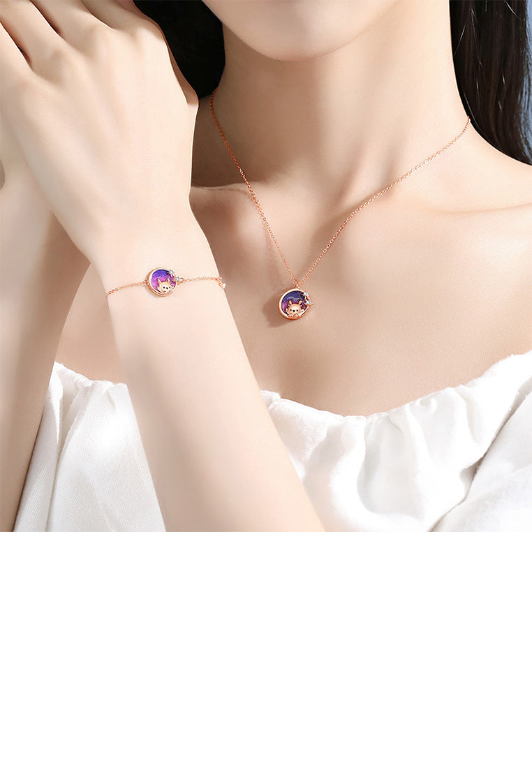 925 Sterling Silver Plated Rose Gold Fashion and Creative Cute Dragon Starry Sky Geometric Pendant with Cubic Zirconia and Necklace - Luxurious Look