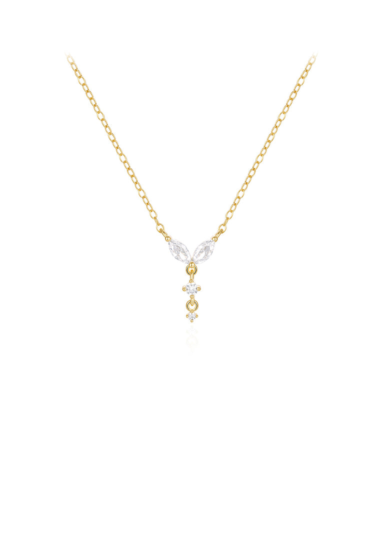 925 Sterling Silver Plated Gold Simple and Fashion Geometric Pendant with Cubic Zirconia and Necklace - Luxurious Look