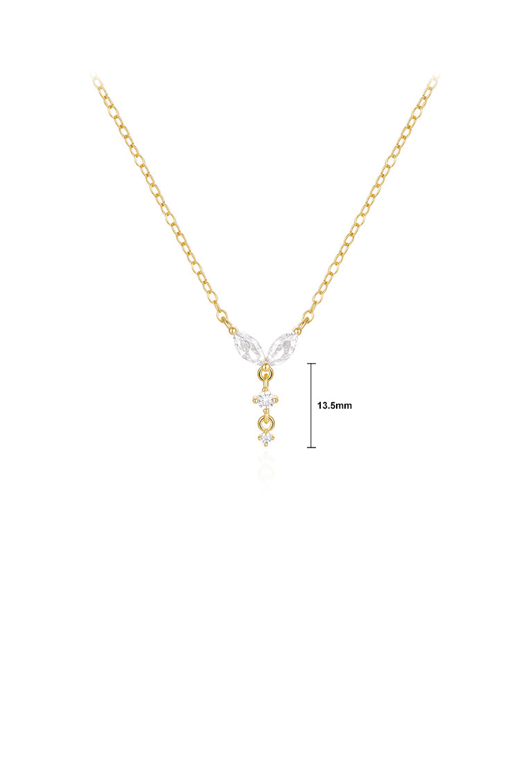 925 Sterling Silver Plated Gold Simple and Fashion Geometric Pendant with Cubic Zirconia and Necklace - Luxurious Look