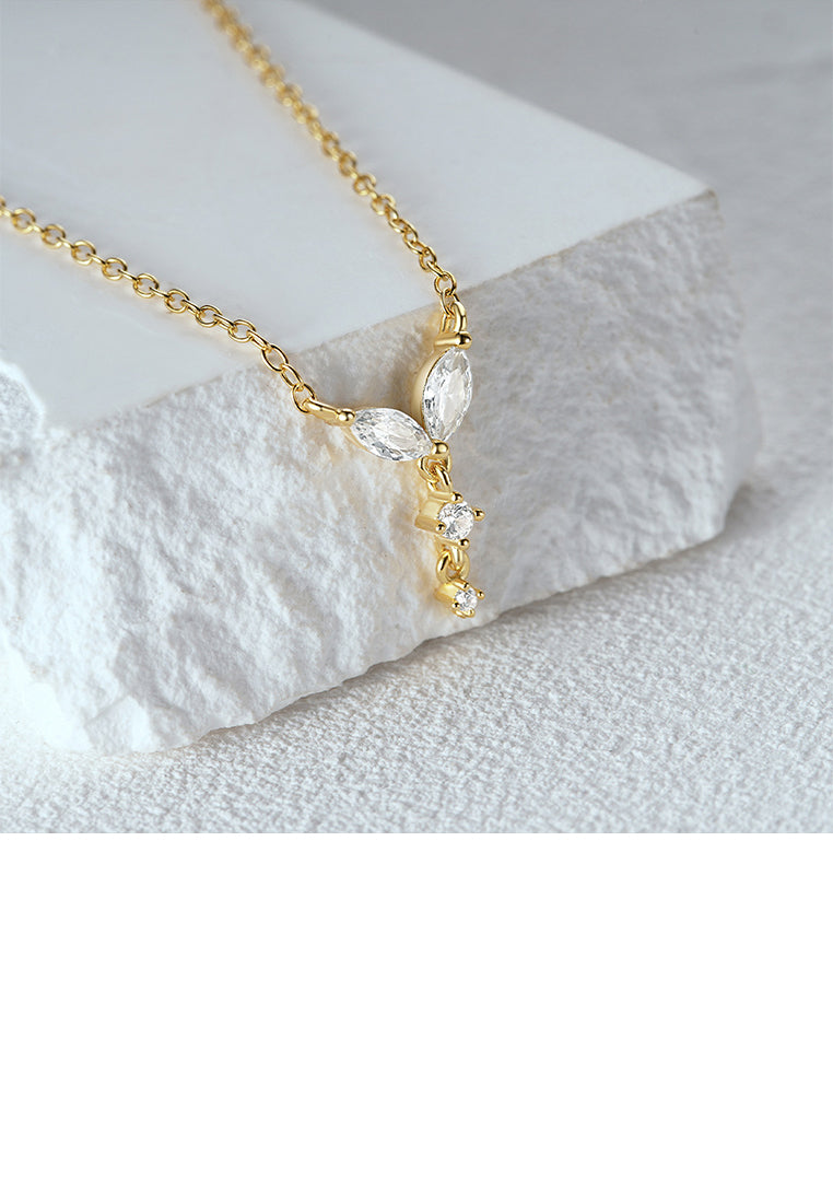 925 Sterling Silver Plated Gold Simple and Fashion Geometric Pendant with Cubic Zirconia and Necklace - Luxurious Look