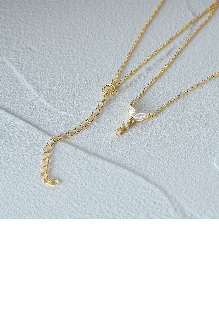 925 Sterling Silver Plated Gold Simple and Fashion Geometric Pendant with Cubic Zirconia and Necklace - Luxurious Look