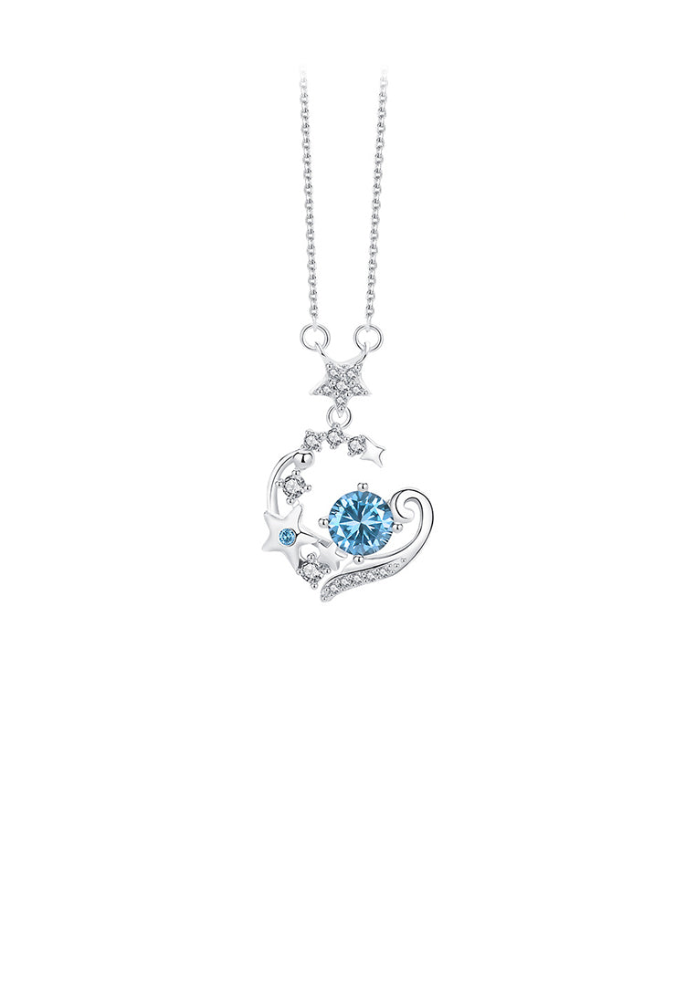 925 Sterling Silver Fashion Simple Star Heart-shaped Pendant with Blue Cubic Zirconia and Necklace - Luxurious Look