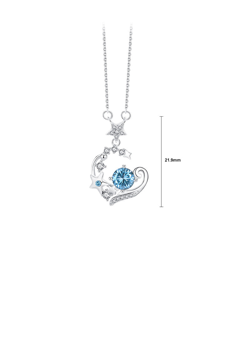 925 Sterling Silver Fashion Simple Star Heart-shaped Pendant with Blue Cubic Zirconia and Necklace - Luxurious Look