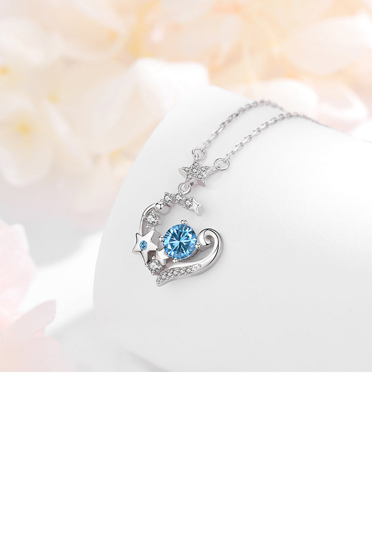 925 Sterling Silver Fashion Simple Star Heart-shaped Pendant with Blue Cubic Zirconia and Necklace - Luxurious Look
