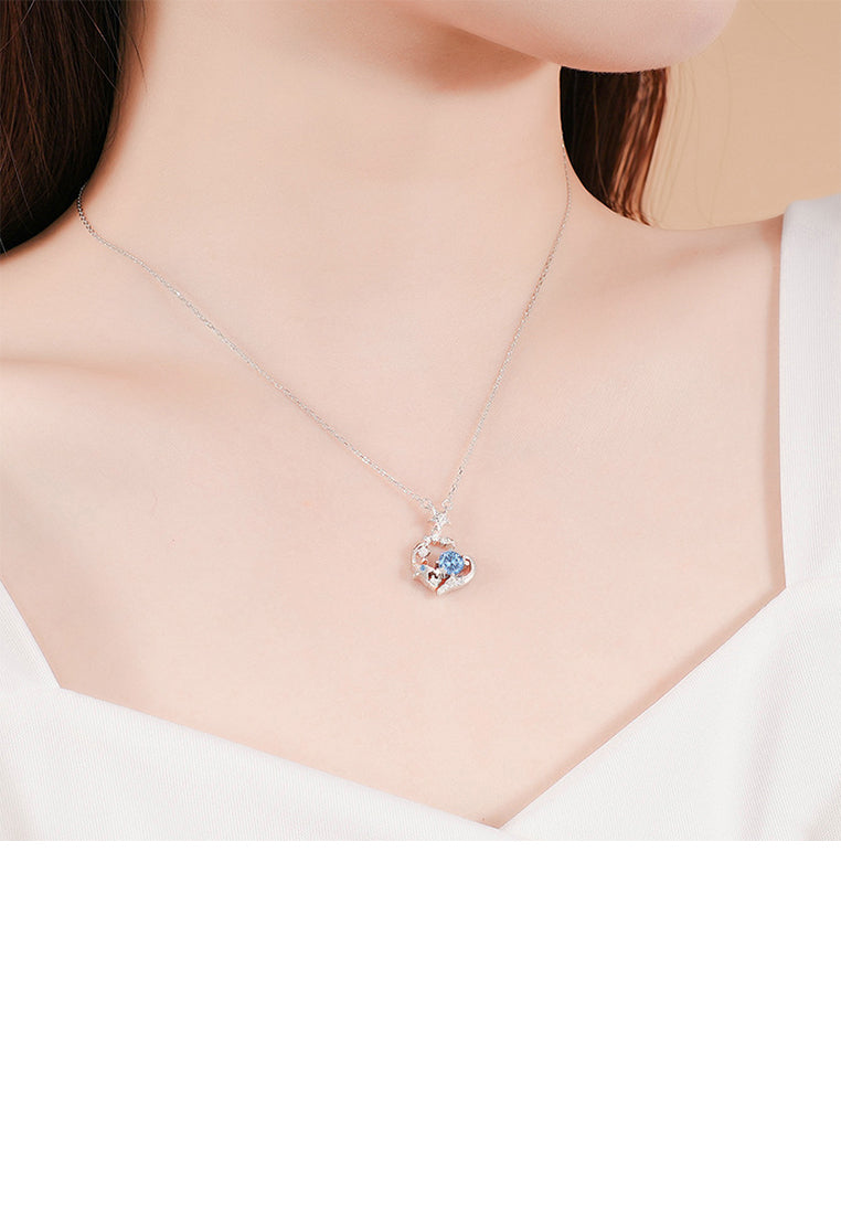 925 Sterling Silver Fashion Simple Star Heart-shaped Pendant with Blue Cubic Zirconia and Necklace - Luxurious Look