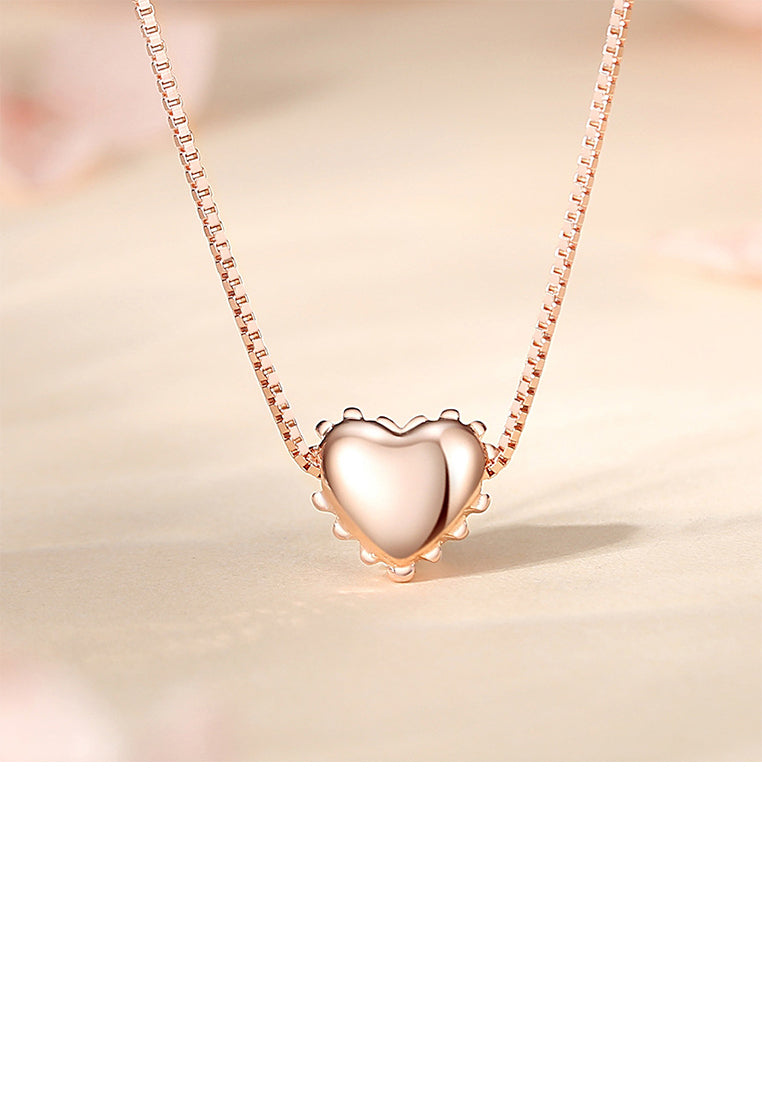 925 Sterling Silver Plated Rose Gold Simple and Fashion Heart-shaped Pendant with Necklace