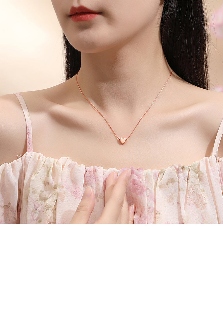 925 Sterling Silver Plated Rose Gold Simple and Fashion Heart-shaped Pendant with Necklace