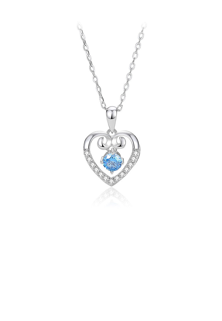 925 Sterling Silver Fashion and Simple Hollow Heart-shaped Pendant with Blue Cubic Zirconia and Necklace - Luxurious Look