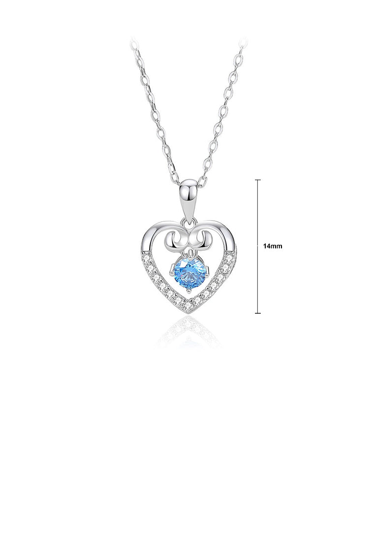 925 Sterling Silver Fashion and Simple Hollow Heart-shaped Pendant with Blue Cubic Zirconia and Necklace - Luxurious Look