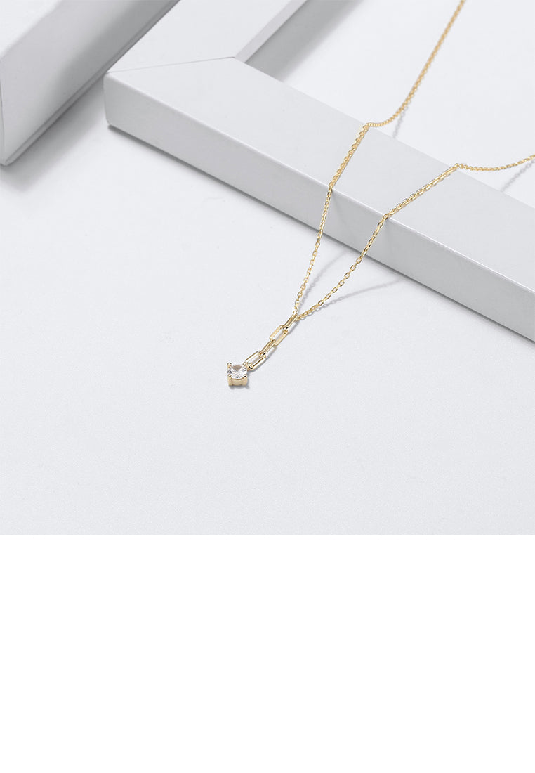 925 Sterling Silver Plated Gold Simple Fashion Chain Tassel Pendant with Cubic Zirconia and Necklace - Luxurious Look