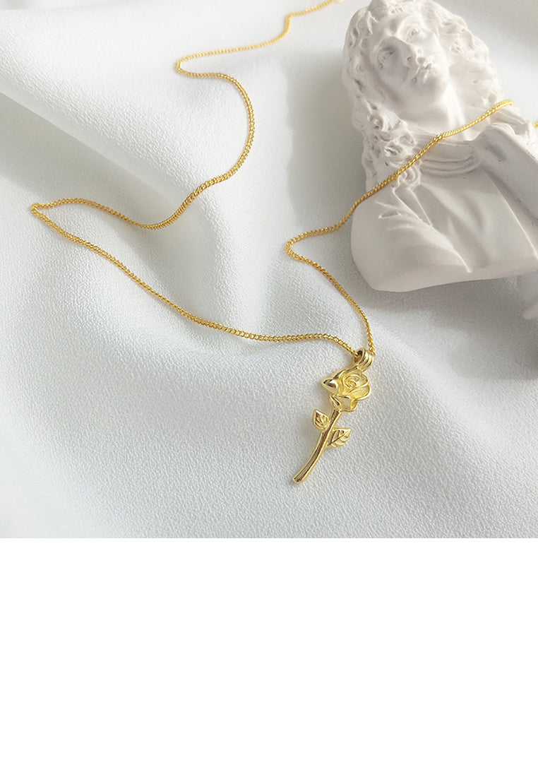 925 Sterling Silver Plated Gold Fashion Elegant Rose Pendant with Necklace