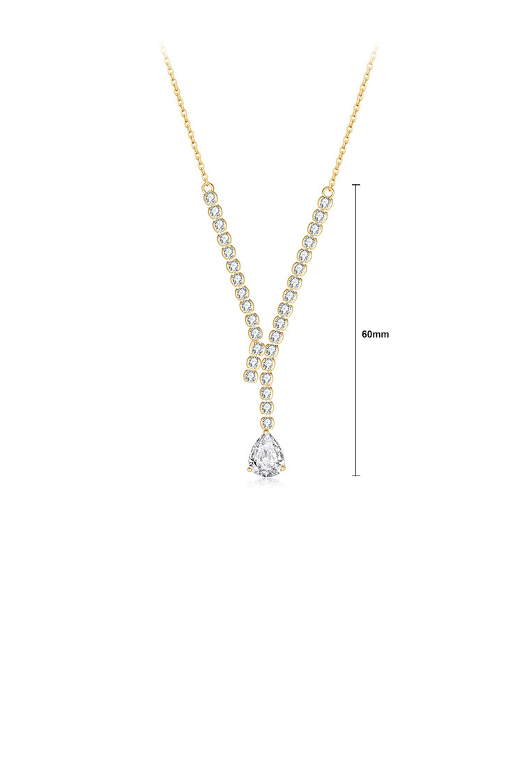 925 Sterling Silver Plated Gold Fashion and Elegant Geometric Tassel Pendant with Cubic Zirconia and Necklace - Luxurious Look