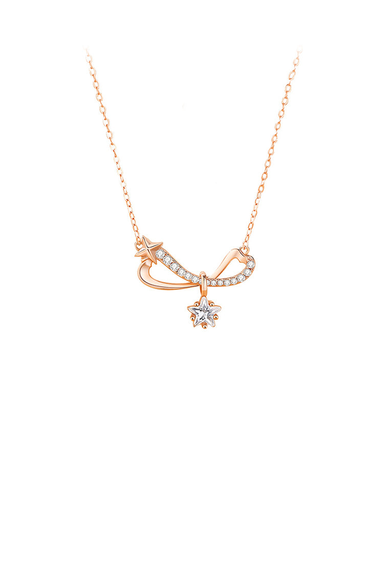 925 Sterling Silver Plated Rose Gold Fashion and Creative Möbius Star Pendant with Cubic Zirconia and Necklace - Luxurious Look