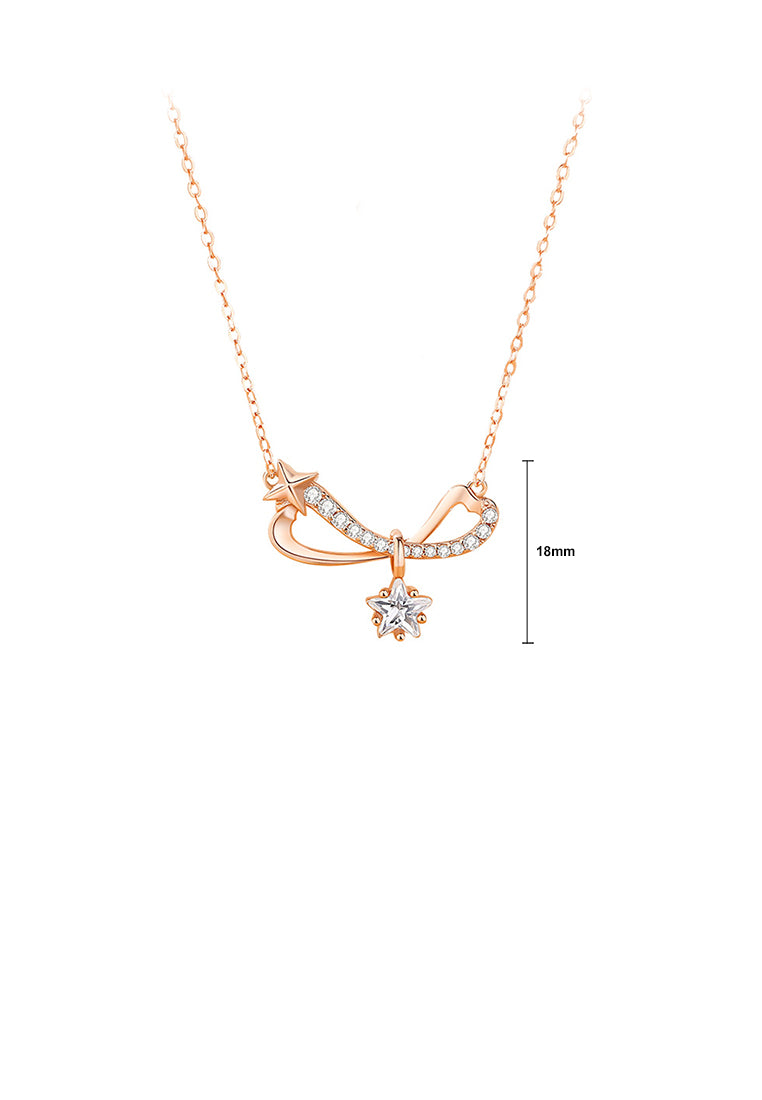 925 Sterling Silver Plated Rose Gold Fashion and Creative Möbius Star Pendant with Cubic Zirconia and Necklace - Luxurious Look