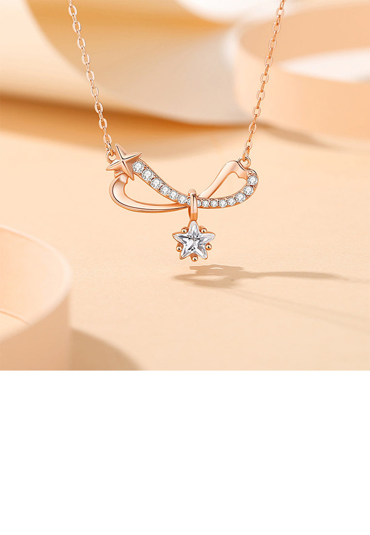 925 Sterling Silver Plated Rose Gold Fashion and Creative Möbius Star Pendant with Cubic Zirconia and Necklace - Luxurious Look