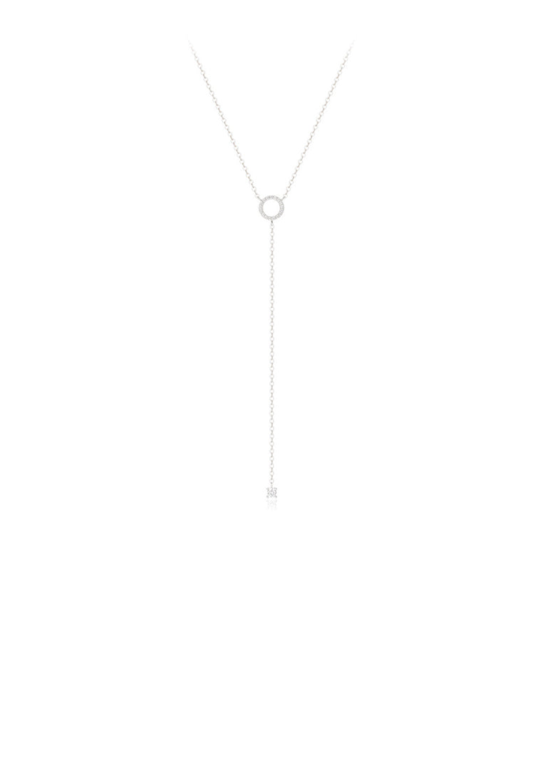 925 Sterling Silver Simple and Fashion Geometric Circle Tassel Pendant with Cubic Zirconia and Necklace - Luxurious Look