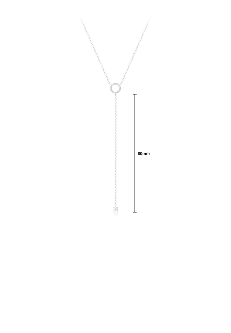 925 Sterling Silver Simple and Fashion Geometric Circle Tassel Pendant with Cubic Zirconia and Necklace - Luxurious Look