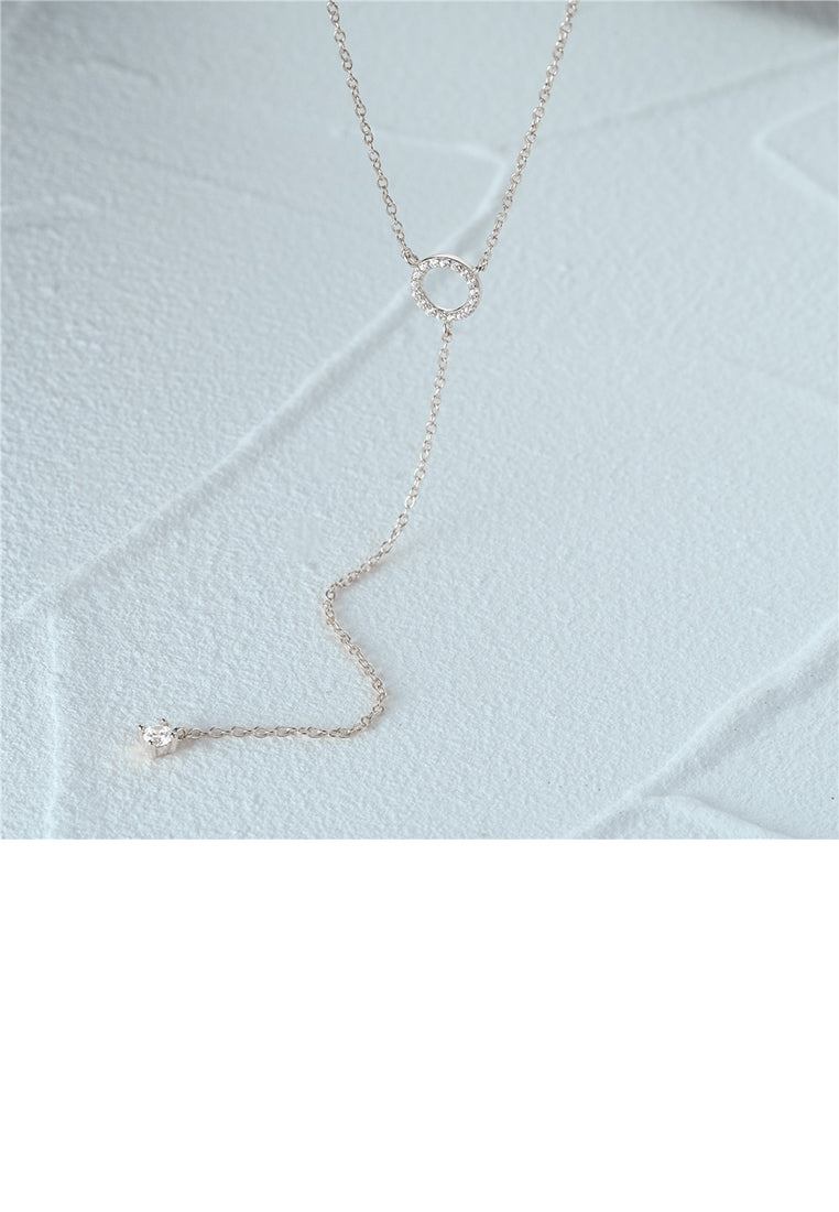 925 Sterling Silver Simple and Fashion Geometric Circle Tassel Pendant with Cubic Zirconia and Necklace - Luxurious Look